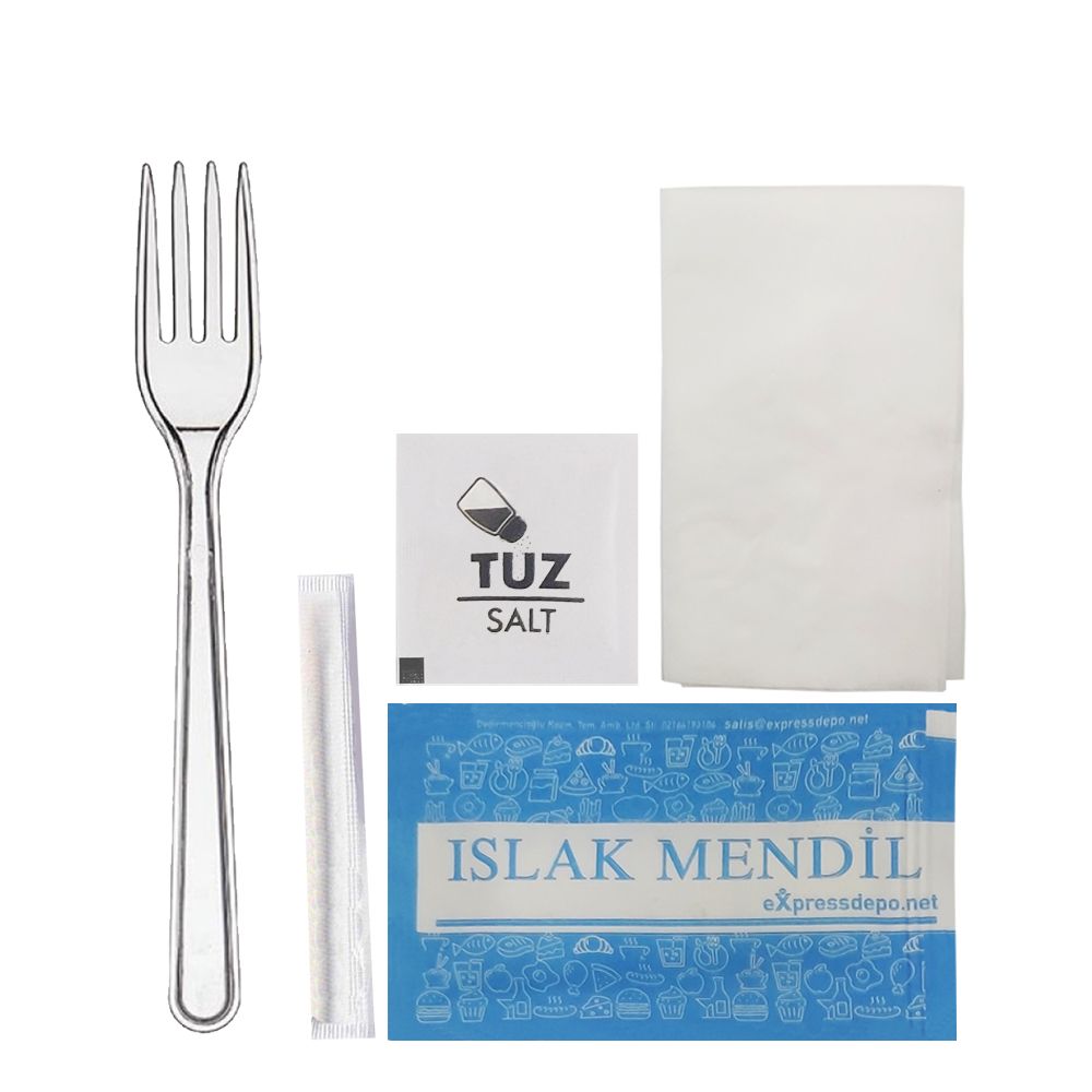 5 li Lüks Set(Çatal-Peçete-Islak Mendil-Tuz-Kürdan)